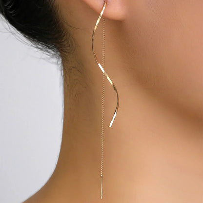Wavy Design Long Earrings