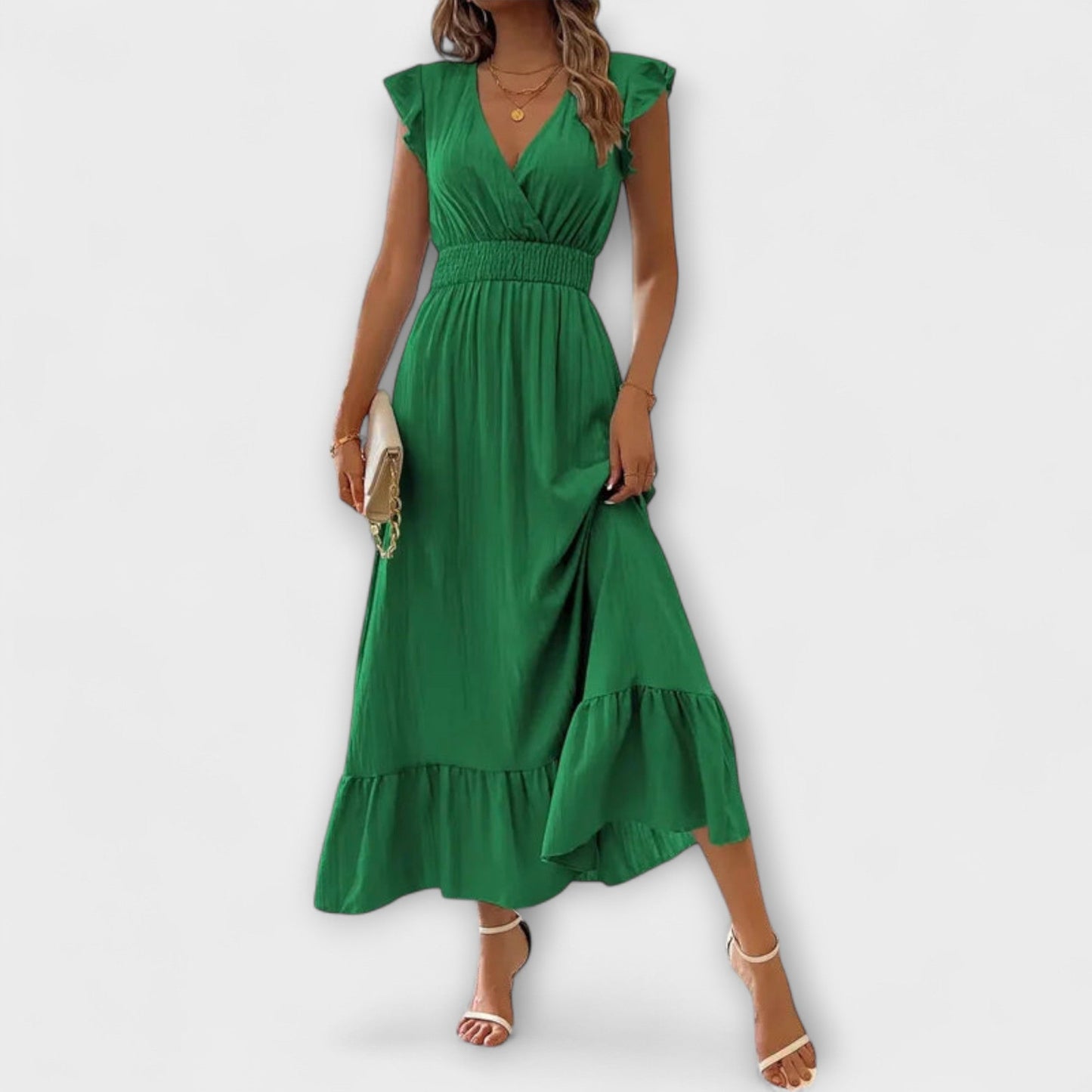 Poet - Maxi Dress with Ruffled Sleeves and Deep V Neck