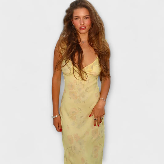 Cryptic Floral Print Plunge Maxi Dress