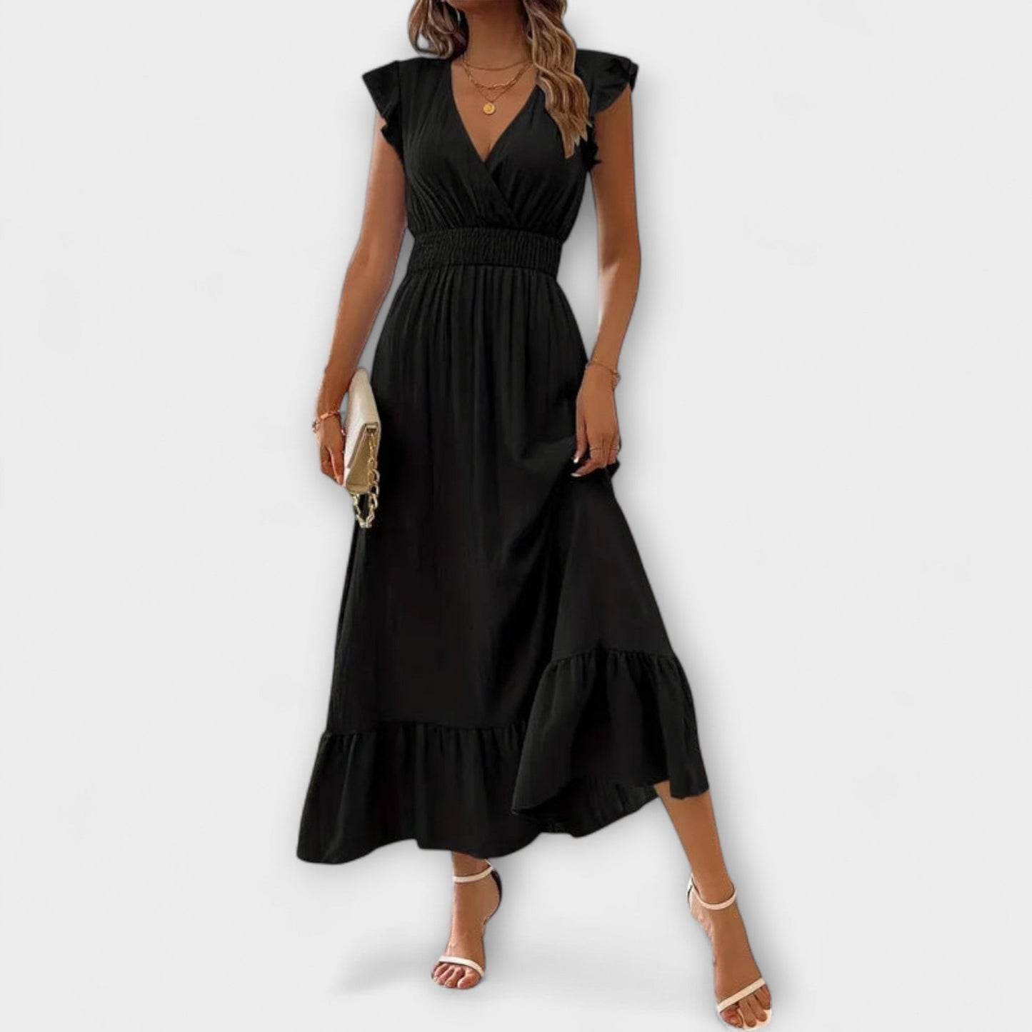 Poet - Maxi Dress with Ruffled Sleeves and Deep V Neck