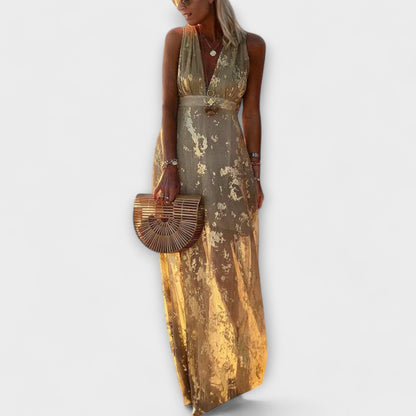 V-Neck Sequin Detail Flowing Dress