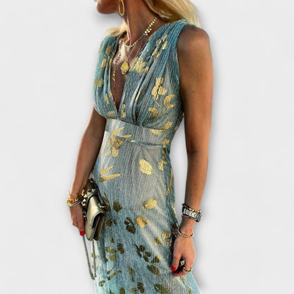 V-Neck Sequin Detail Flowing Dress