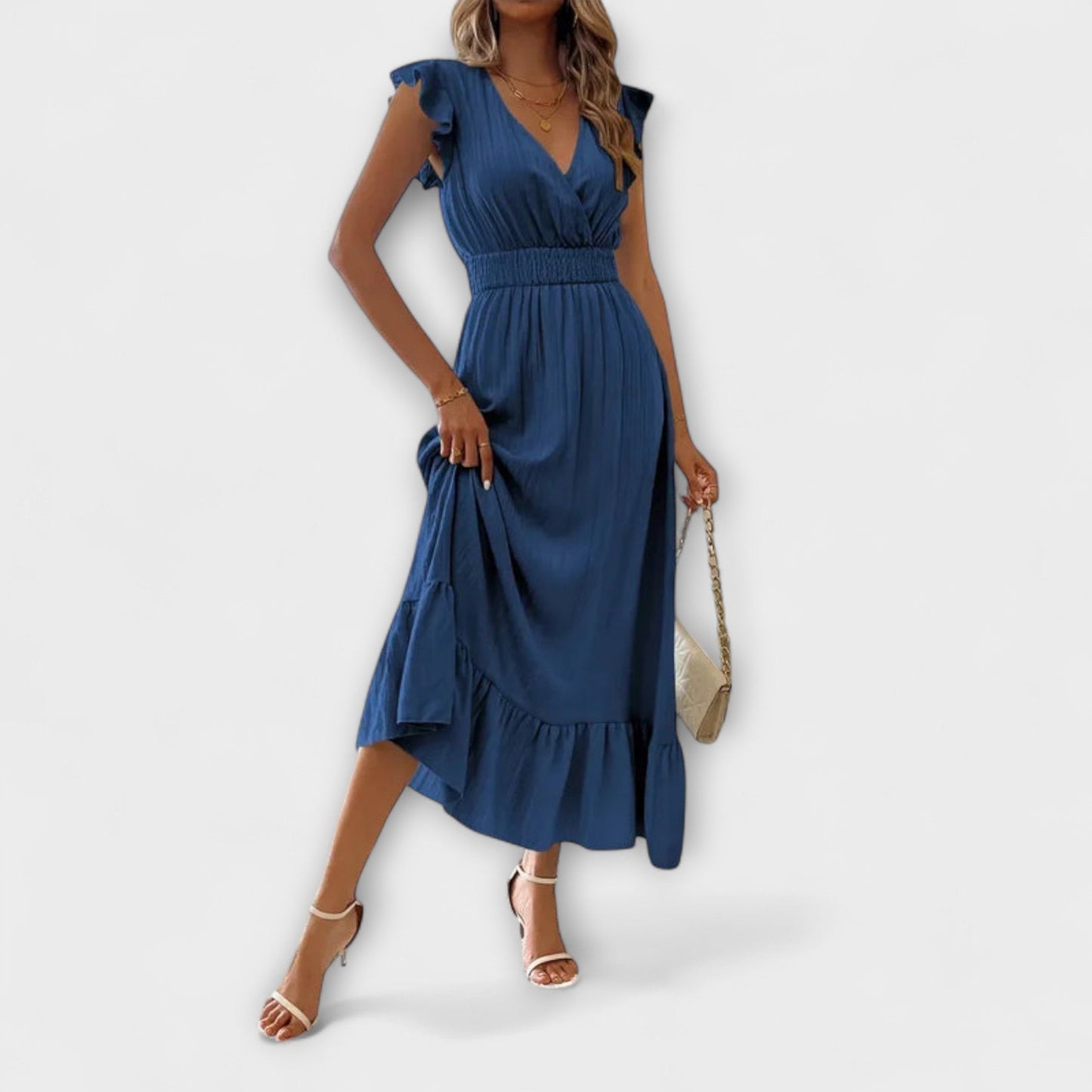 Poet - Maxi Dress with Ruffled Sleeves and Deep V Neck