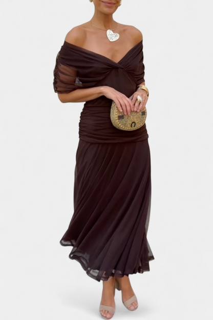 Alondra Long Dress with Fantasy Floral Print and V-Neck
