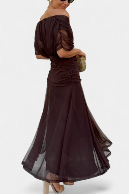 Alondra Long Dress with Fantasy Floral Print and V-Neck