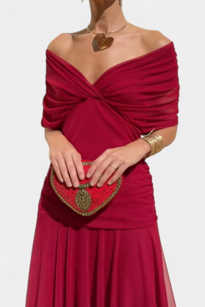 Alondra Long Dress with Fantasy Floral Print and V-Neck