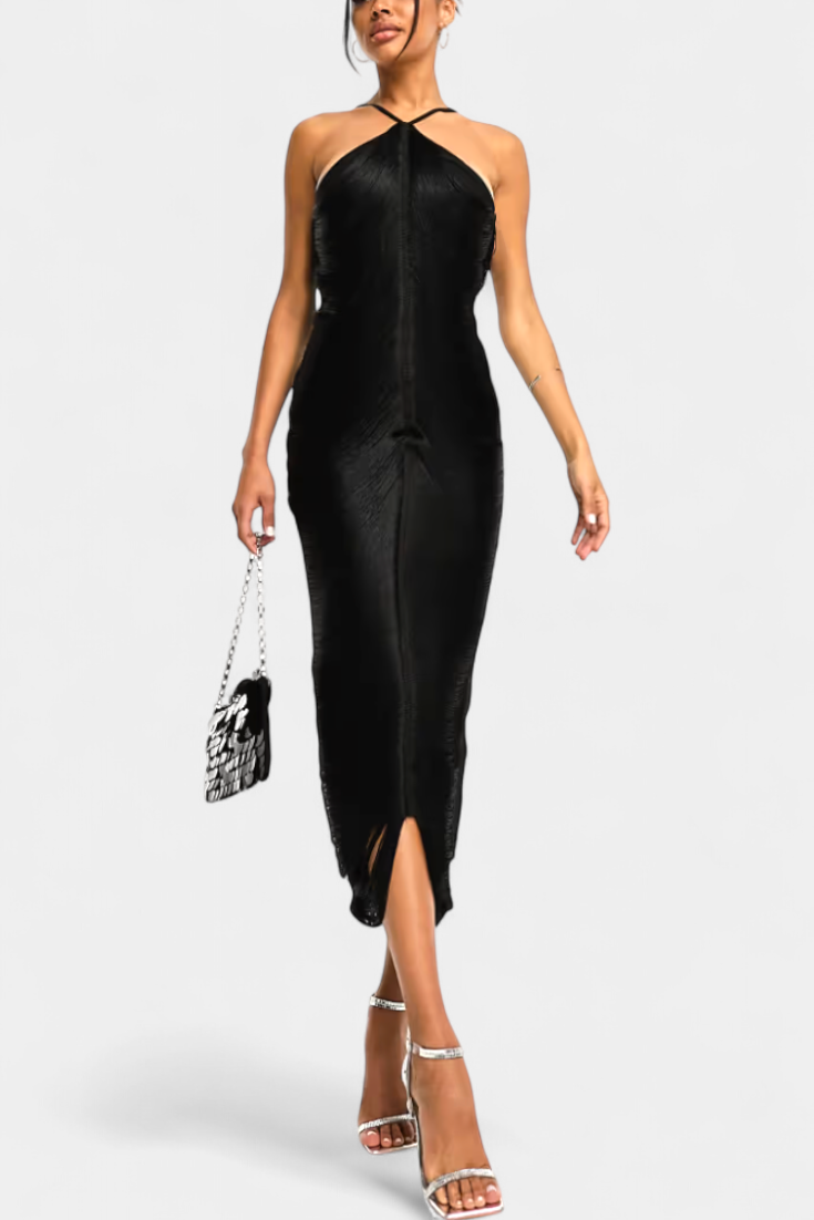 Jianna Halter Dress with Metallic Fringes