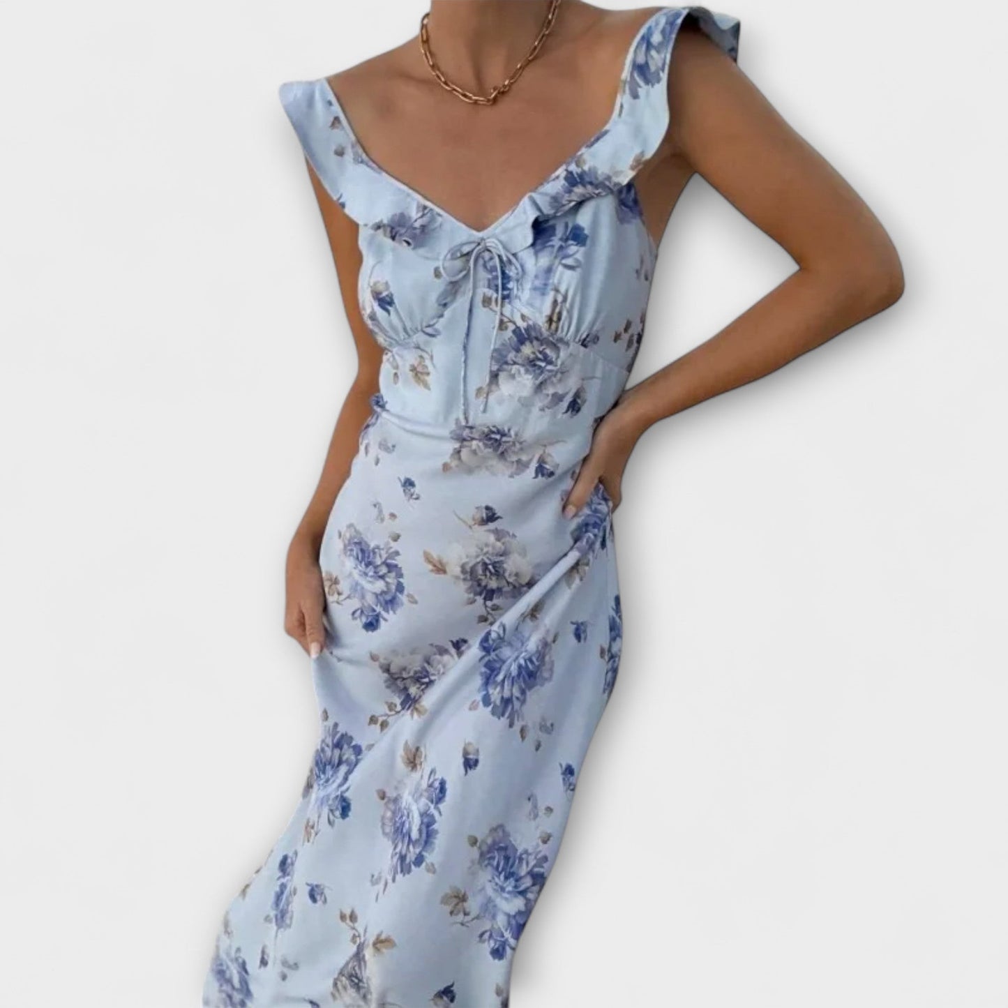 Cryptic Floral Print Plunge Maxi Dress
