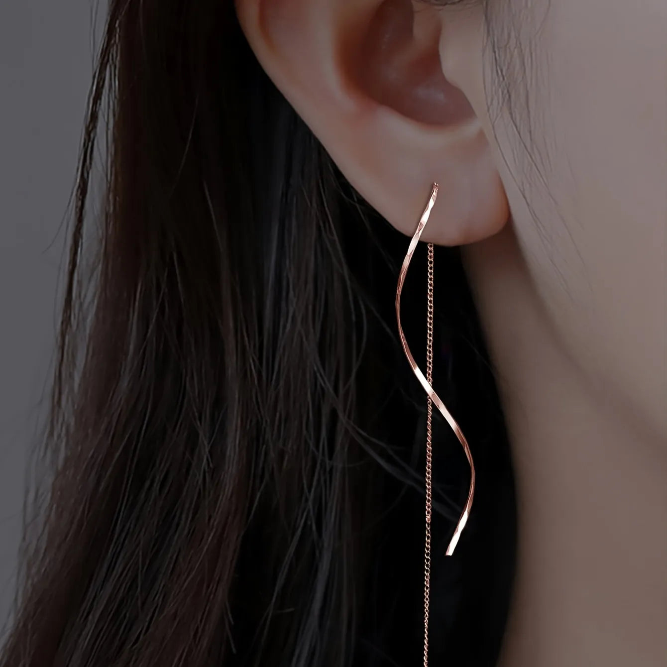 Wavy Design Long Earrings