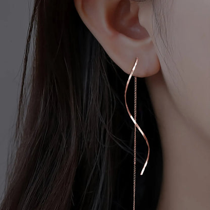 Wavy Design Long Earrings
