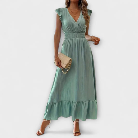 Poet - Maxi Dress with Ruffled Sleeves and Deep V Neck