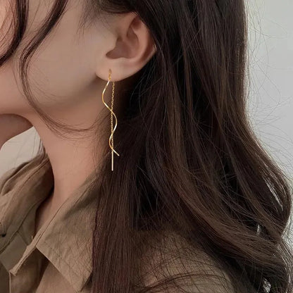 Wavy Design Long Earrings