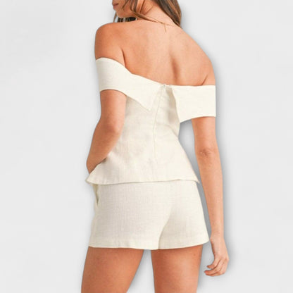 Olivia - White Cotton-Linen Two-Piece Outfit