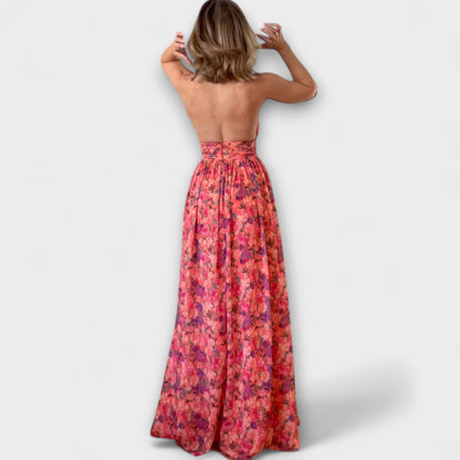 Nortrud - Floral Print Backless Maxi Dress