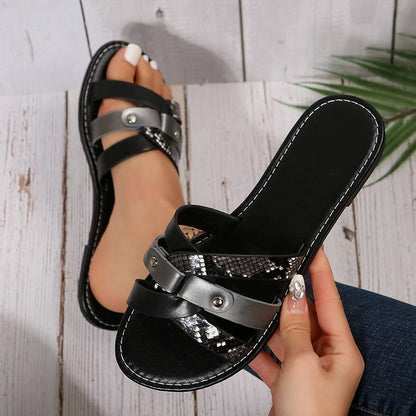 Leopard Print Cross Strap Sandals