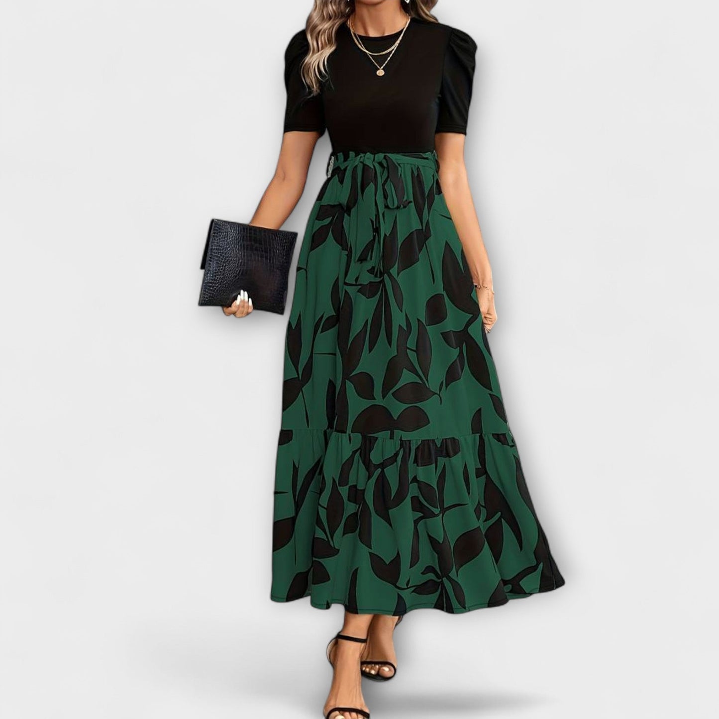 Luna - Floral Print Summer Dress with Round Neck