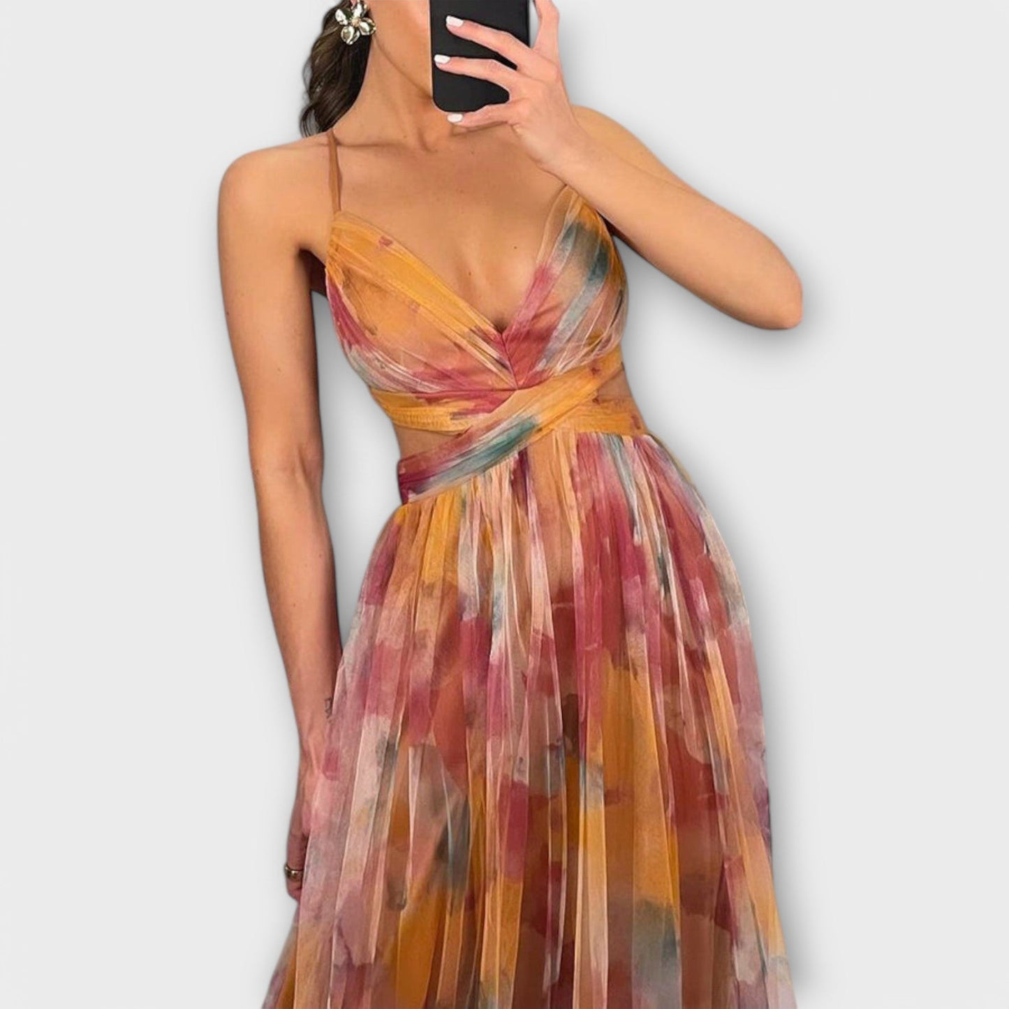 Annai Mesh Maxi Dress - Elegant and Form-Fitting