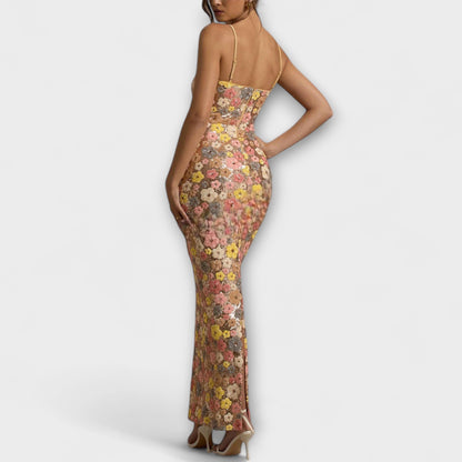 Oakley - 80s Style Maxi Dress with Floral Sequins