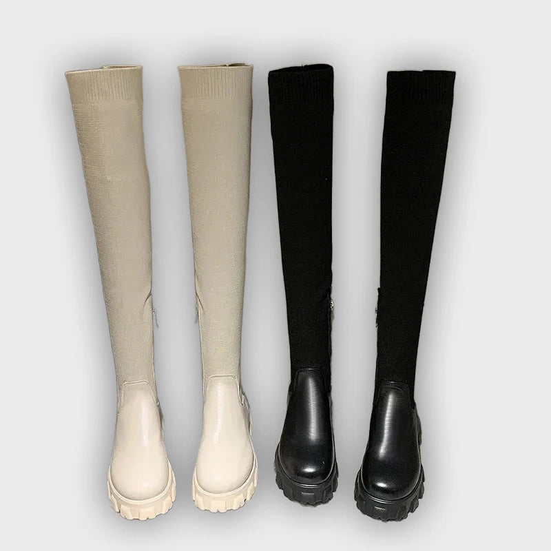 Aino – Women’s Over-the-Knee Stretch Boots – Medium Heel, Casual Outdoor