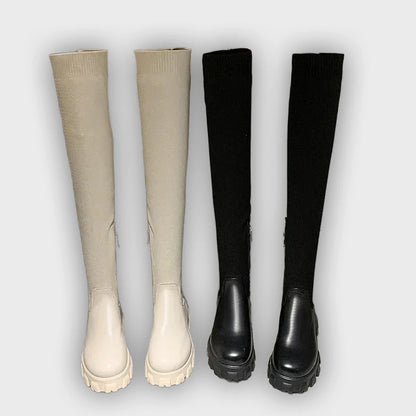 Aino – Women’s Over-the-Knee Stretch Boots – Medium Heel, Casual Outdoor