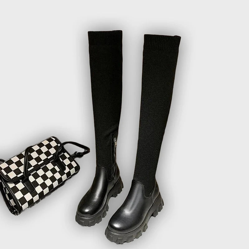 Aino – Women’s Over-the-Knee Stretch Boots – Medium Heel, Casual Outdoor
