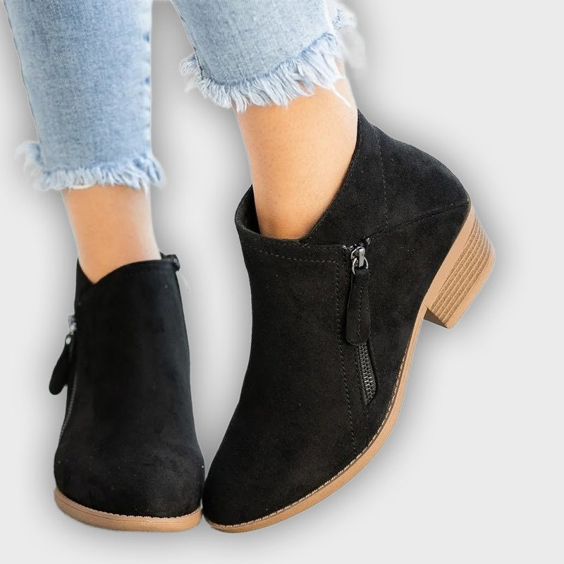Camille – Women’s Leather Ankle Boots with Block Heel & Sleek Fit