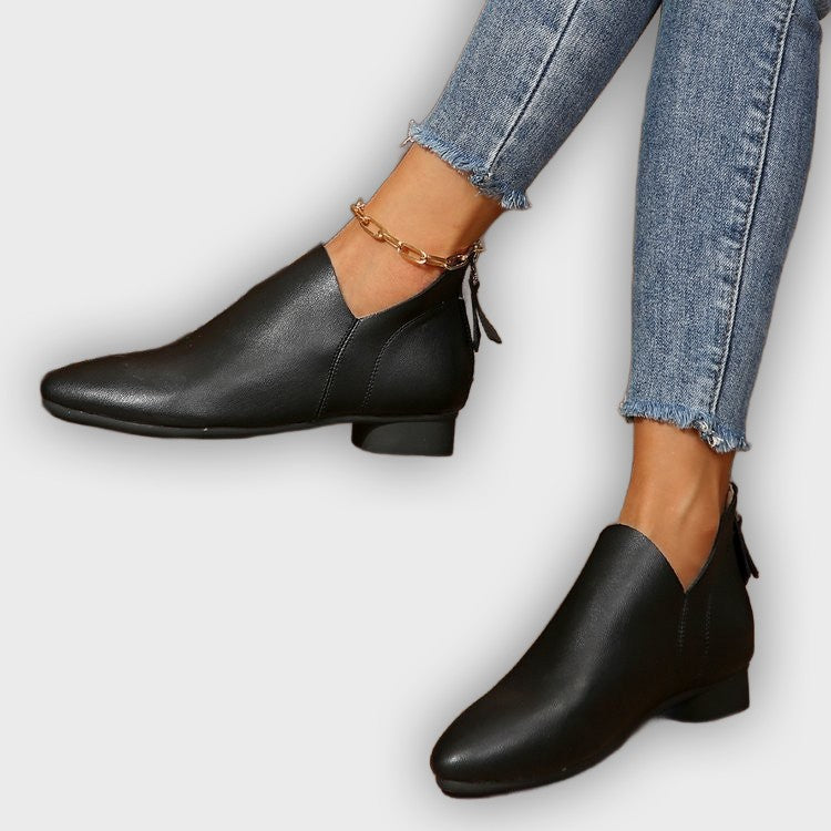 Coralie – Women’s PU Leather Ankle Boots with Back Zip & Pointed Toe