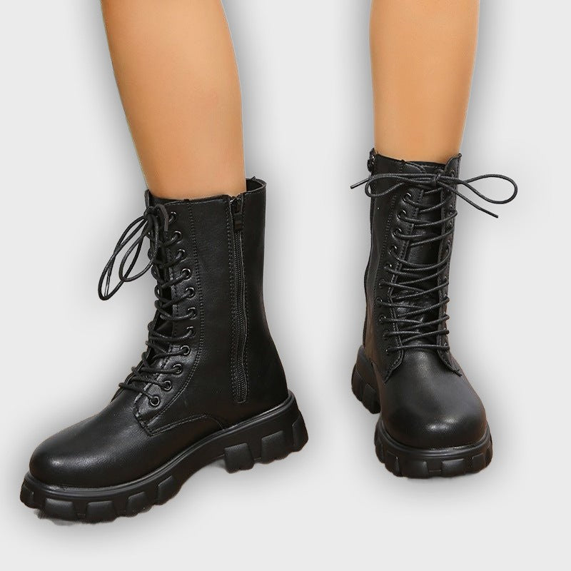 Elara – Women’s Mid-Calf Faux Leather Boots with Chunky Sole & Zip