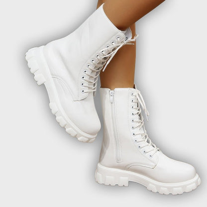 Elara – Women’s Mid-Calf Faux Leather Boots with Chunky Sole & Zip