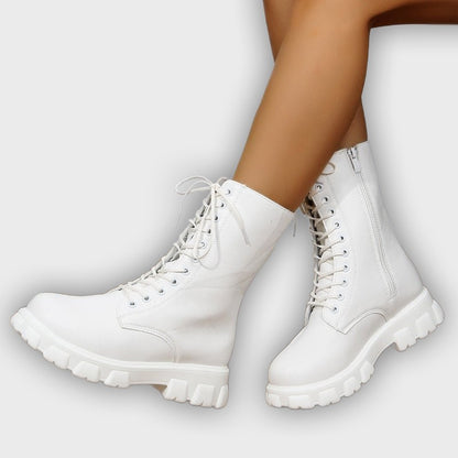 Elara – Women’s Mid-Calf Faux Leather Boots with Chunky Sole & Zip