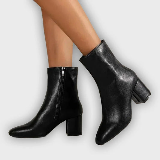 Eliane – Women’s PU Leather Ankle Boots with Pointed Toe & Block Heel