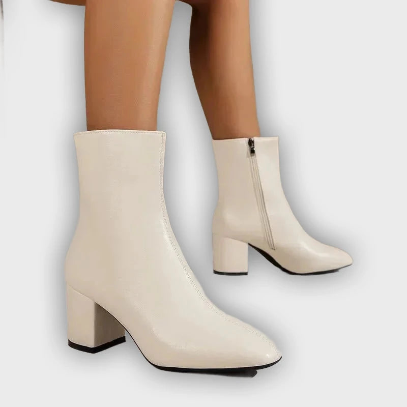 Eliane – Women’s PU Leather Ankle Boots with Pointed Toe & Block Heel