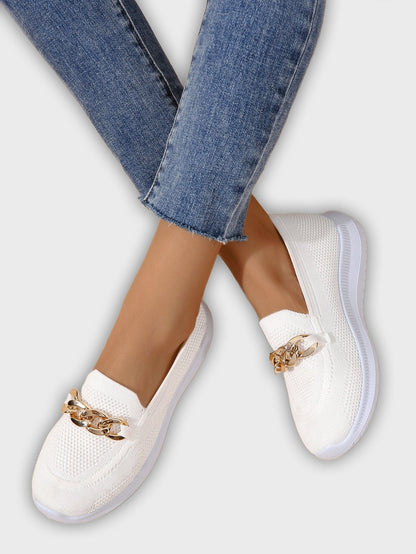 Elin – Women’s Slip-On Knit Loafers with Gold Chain Accent