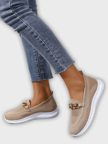 Elin – Women’s Slip-On Knit Loafers with Gold Chain Accent