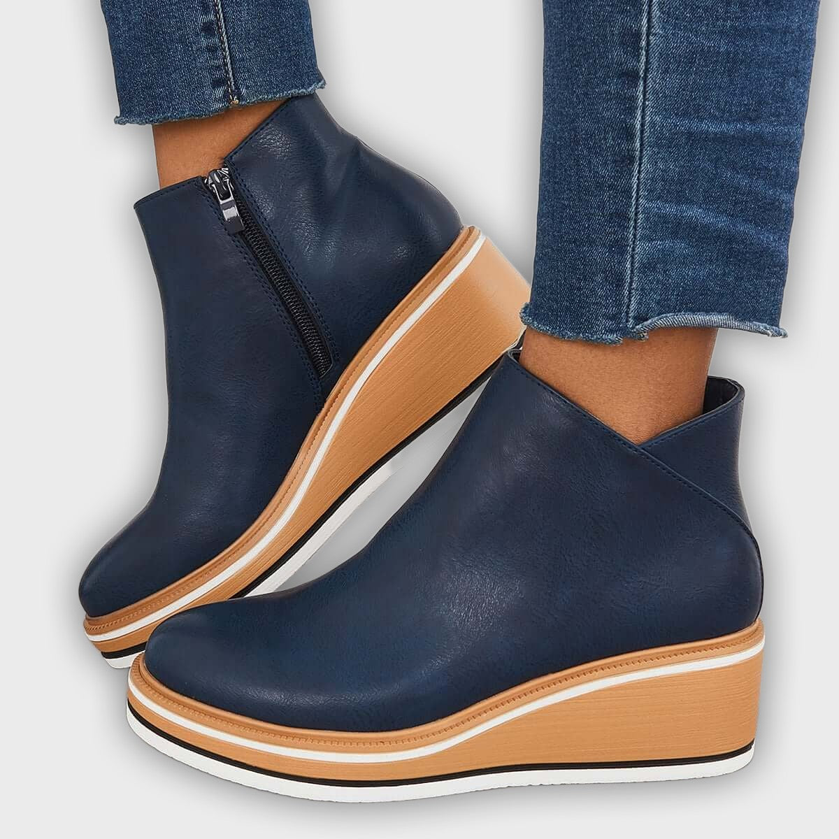 Eliza – Women’s Ankle Boots with Zip & Platform – Synthetic Leather