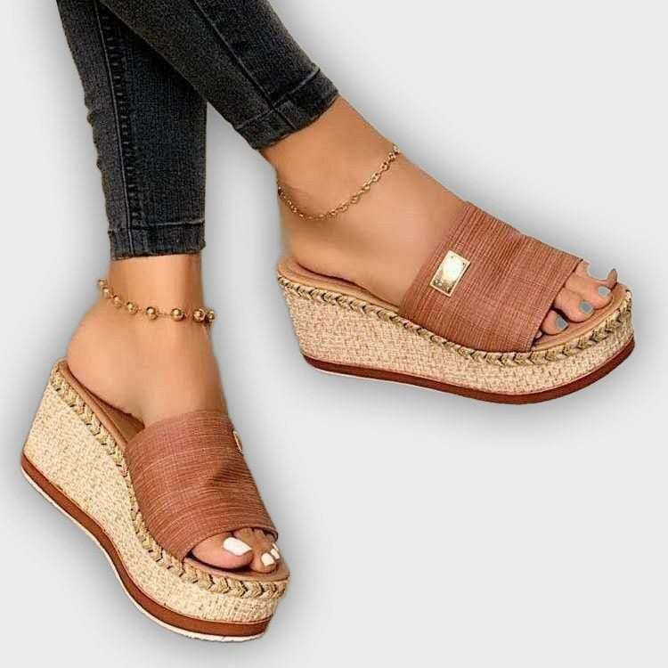 Ella Women’s Wedge Sandals – Slip-On – Fabric Upper – Woven Heel