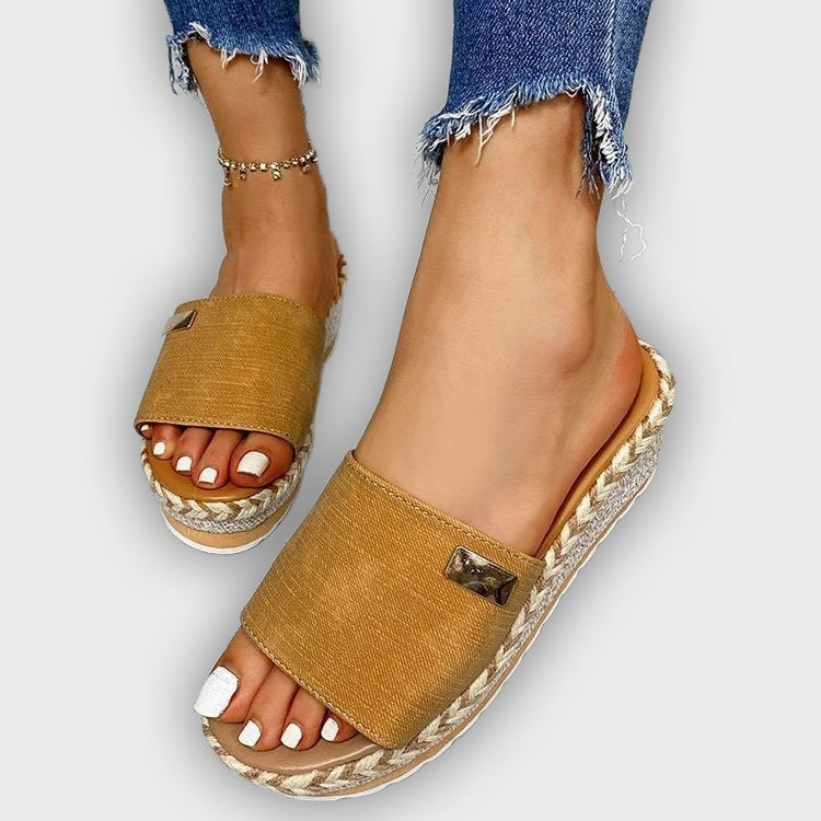 Ella Women’s Wedge Sandals – Slip-On – Fabric Upper – Woven Heel