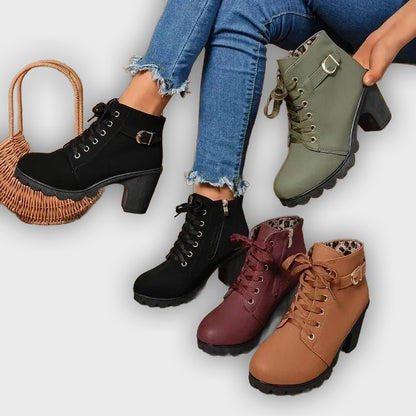 Embla – Women’s Lace-Up Ankle Boots with High Heel in Synthetic Leather
