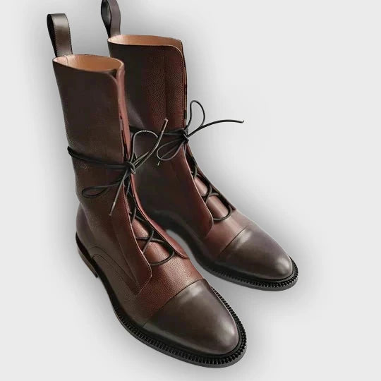 Emilia – Women’s Lace-Up Leather Mid-Calf Boots with Streamlined Fit