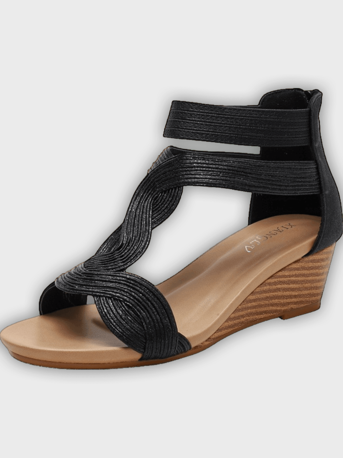 Emily Women’s Wedge Sandals – Woven Crisscross Straps – Back Zipper – Open Toe
