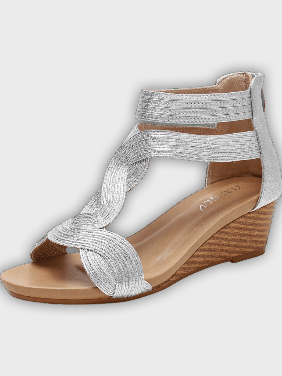 Emily Women’s Wedge Sandals – Woven Crisscross Straps – Back Zipper – Open Toe