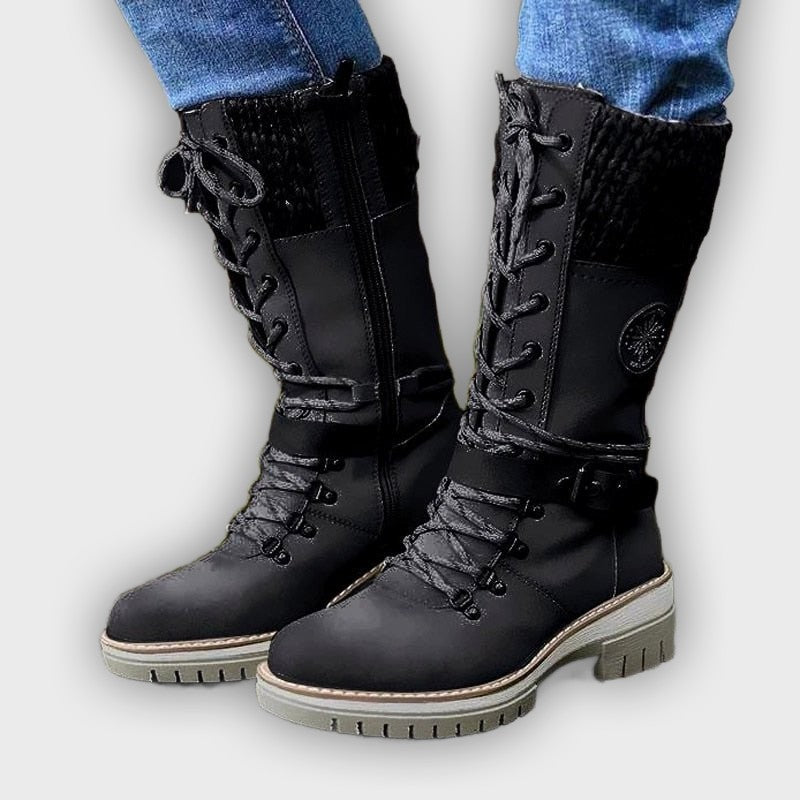 Erin – Women’s Mid-Calf Boots with Knit Trim and Zip Closure