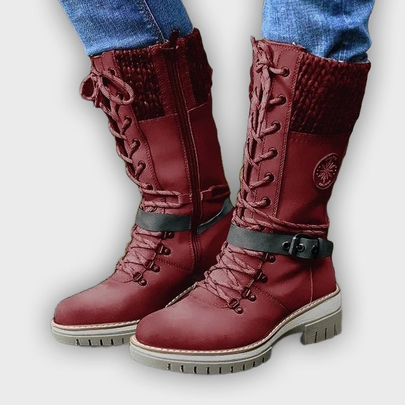 Erin – Women’s Mid-Calf Boots with Knit Trim and Zip Closure