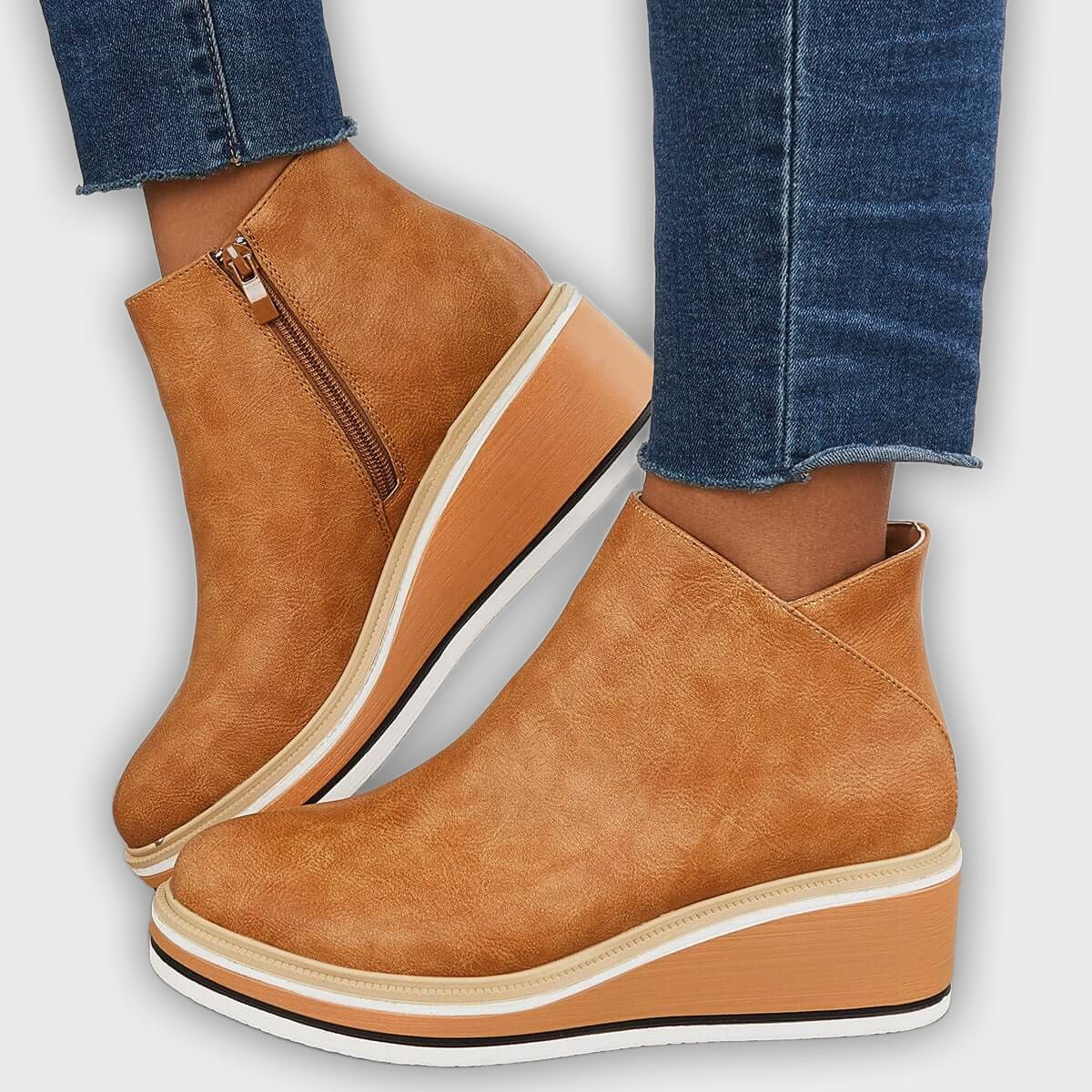 Linnea – Women’s PU Leather Platform Ankle Boots with Side Zip & Snug Fit