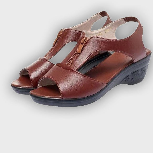 Lyra Women’s Wedge Sandals – Zipper Front – Cut-Out – Faux Leather