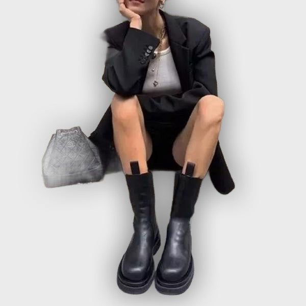Malia – Women’s Pull-On Mid-Calf Boots with Sleek Fit & Chunky Sole