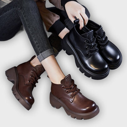 Maren – Women’s High-Top Leather Ankle Boots with Chunky Sole & Lace-Up