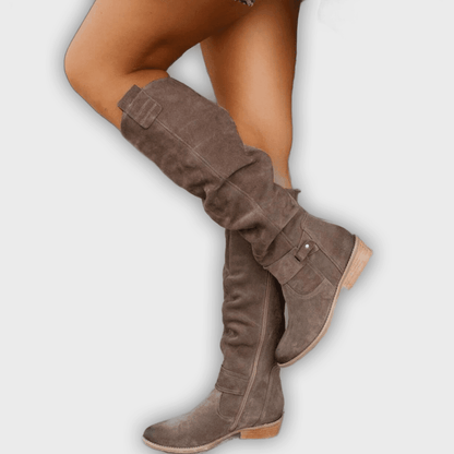 Maren – Women’s Knee-High Suede Boots with Side Zip & Cushioned Insole