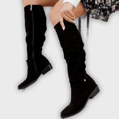 Maren – Women’s Knee-High Suede Boots with Side Zip & Cushioned Insole