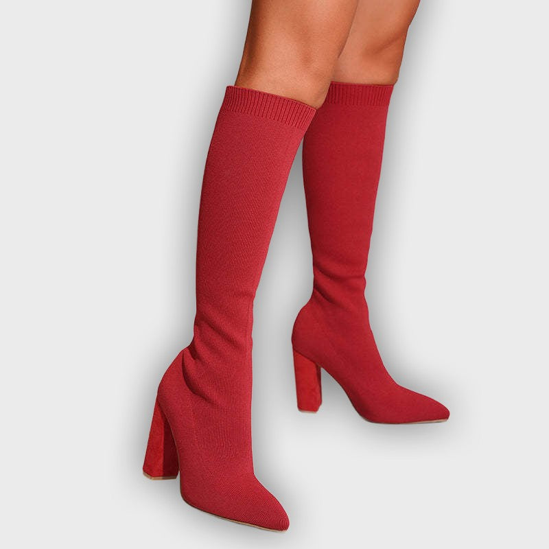 Mirella – Women’s Knee-High Sock Boots with Stretch Knit & Block Heel